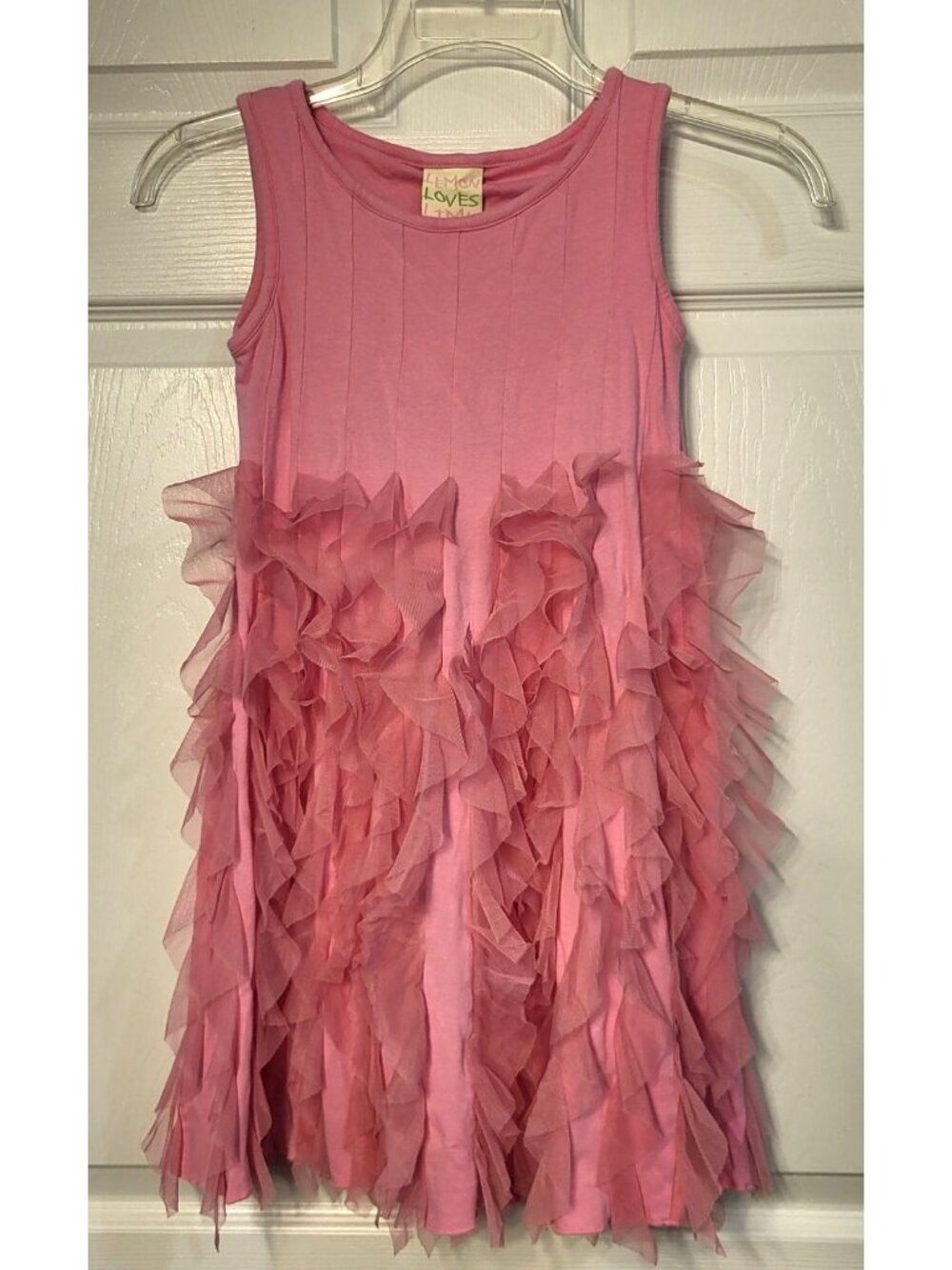 Girls Lemon Loves Lime Pink Tulle Ruffled Dress SZ 6 Sleeveless Cotton Blend